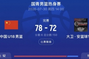 热身赛-中国U18男篮战胜大卫&middot;安篮球学院 张子一16+10石洺豪16+3